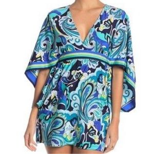 Trina Turk IPANEMA Tunic Dress cover up dress size M NWT resort tropical blues